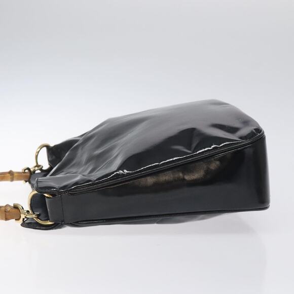 GUCCI Bamboo Hand Bag Enamel Black Gold 001 1014 1638 0 - Picture 5 of 12